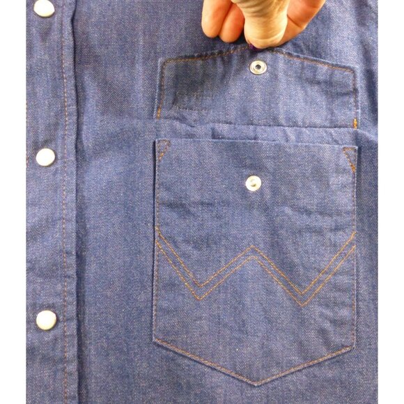 Wrangler Mens Denim Pearl Snap Cowboy Short Sleeve Shirt XXL Blue Cotton - Picture 8 of 10